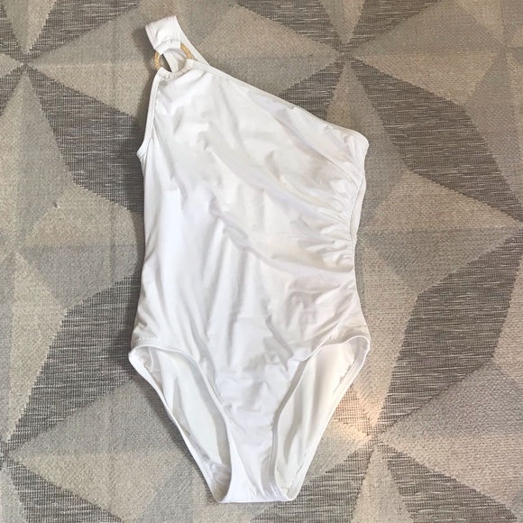 Michael Kors White Logo Ring One Shoulder One Piece Swimsuit - Picture 6 of 8